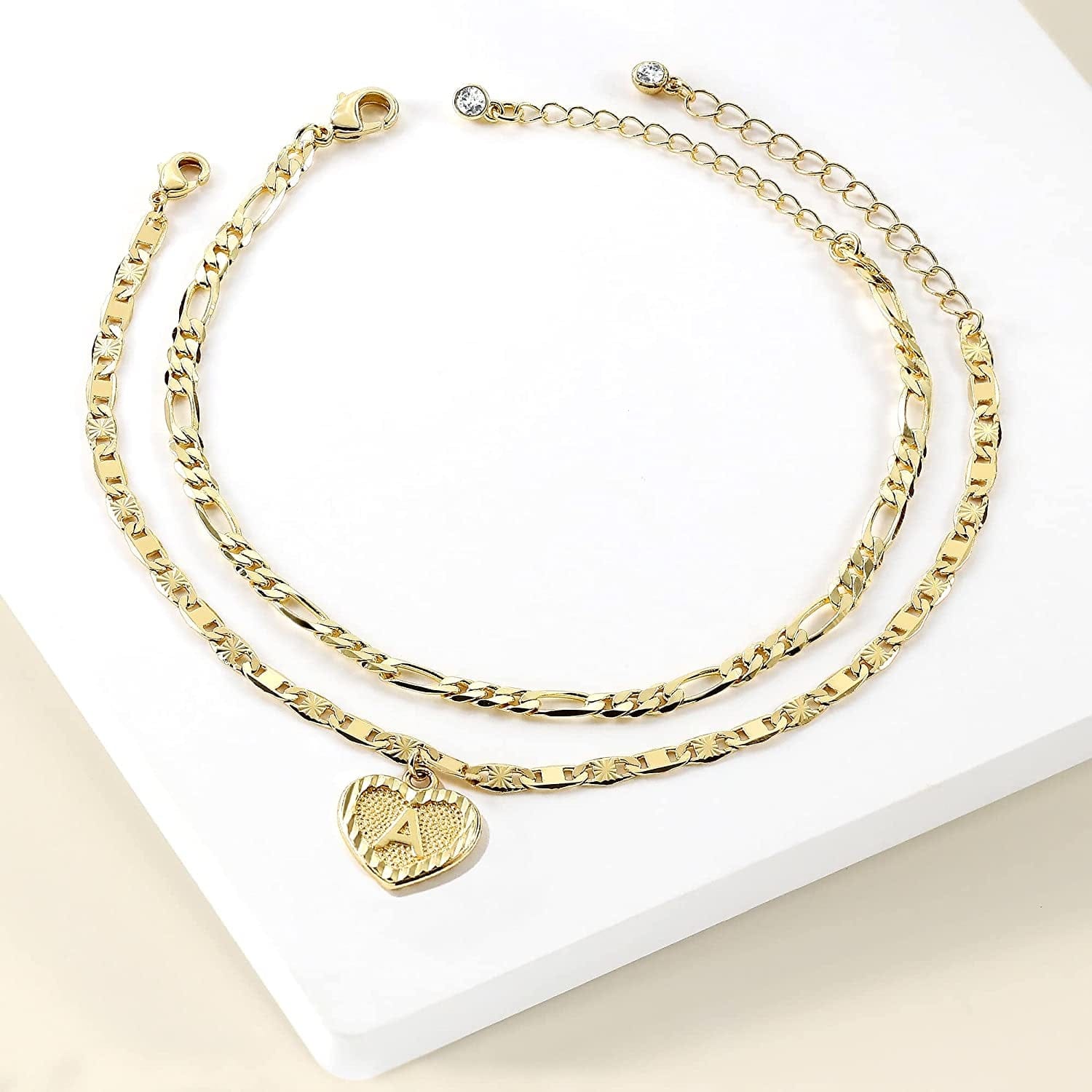 Wowshow Anklet for Women,Gold Ankle Bracelets 14K Real Gold Plated Heart Initial Layered Anklet for Girls with Letter A-Z Summer Gifts Apparel & Accessories > Jewelry > Anklets wowshow   
