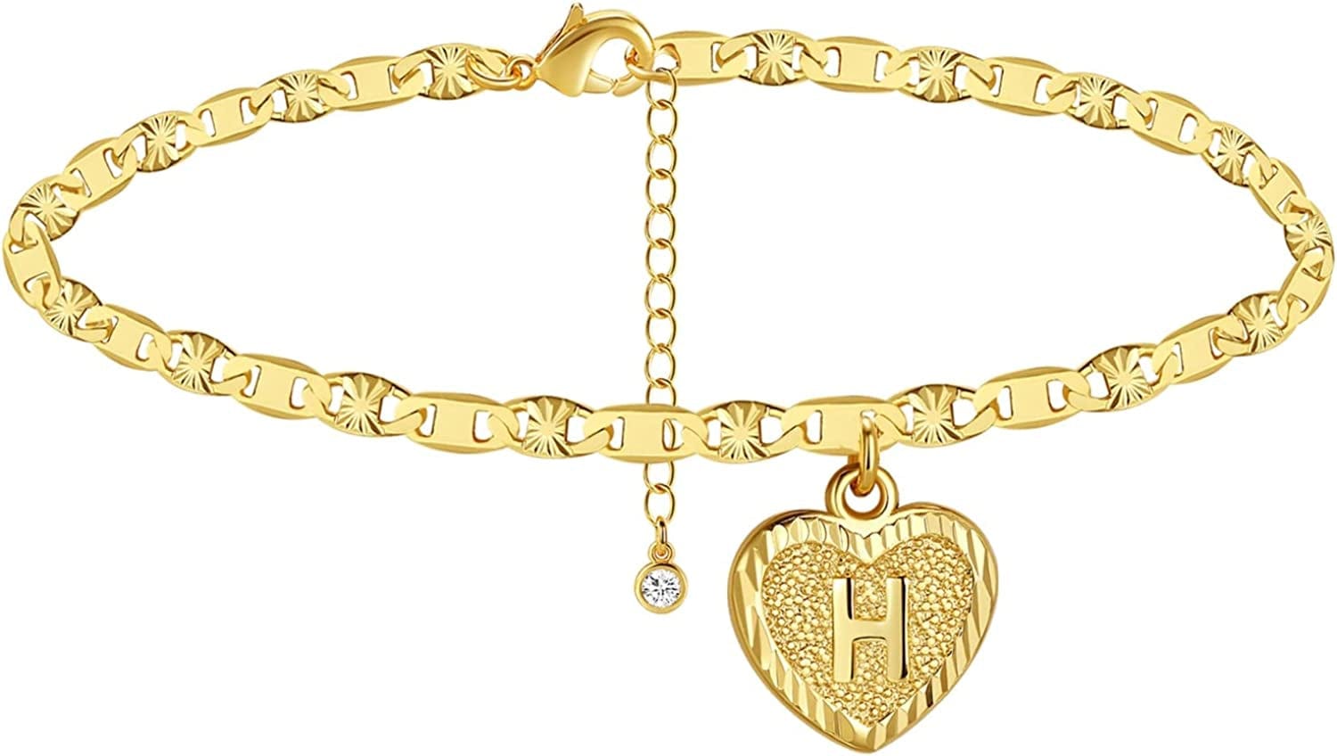 Wowshow Anklet for Women,Gold Ankle Bracelets 14K Real Gold Plated Heart Initial Layered Anklet for Girls with Letter A-Z Summer Gifts Apparel & Accessories > Jewelry > Anklets wowshow Gold-H-1  