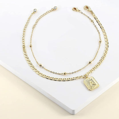 Wowshow Gold Anklet Initial Ankle Bracelets Square Pendant Anklet for Women 14K Real Gold Plated Letter Flat Marina Foot Chain Gift Apparel & Accessories > Jewelry > Anklets wowshow   