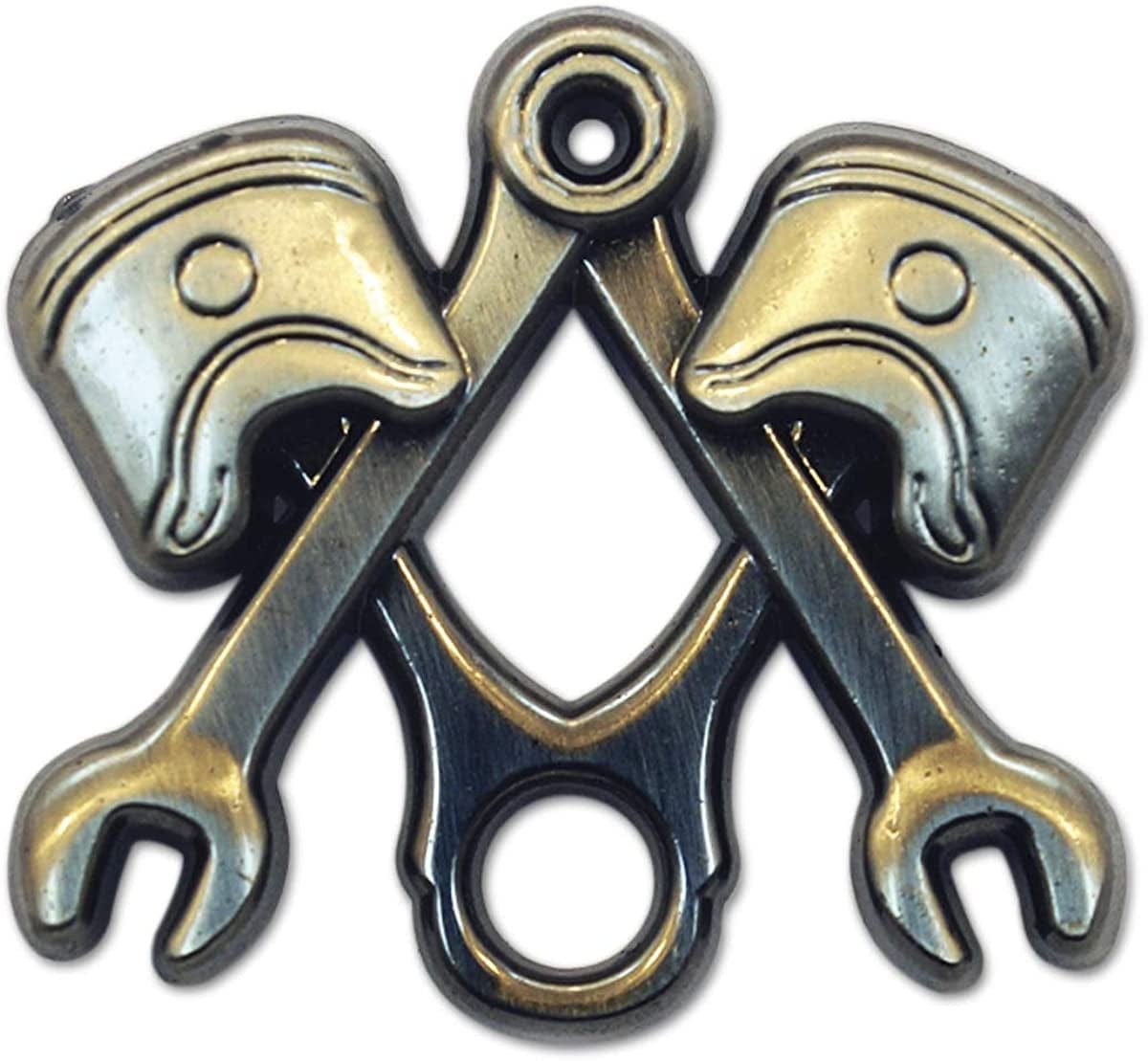 Wrench Piston Square & Compass Masonic Lapel Pin - [Antique Silver][1'' Wide]