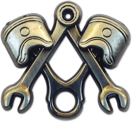 Wrench Piston Square & Compass Masonic Lapel Pin - [Antique Silver][1'' Wide]