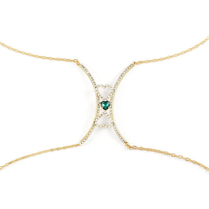 Wriidy Rhinestone Chest Bracket Bra Chain Silver Heart Crystal Body Chains Sparkle Body Jewelry Accessories for Women and Girls (01) Apparel & Accessories > Jewelry > Body Jewelry Wriidy 01-Gold  