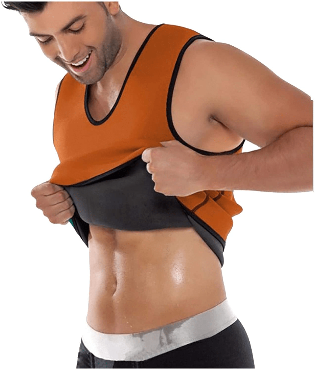 WUAI Men'S Hot Sweat Sauna Vest Body Shaper Slimming Tank Top Weight Loss Waist Trainer Workout Shirt Shapewear Apparel & Accessories > Clothing > Underwear & Socks > Shapewear WUAI-Accessories Orange Large 
