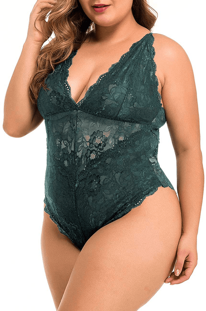 XAKALAKA Women Plus Size Lace Bodysuit Teddy Lingerie One Piece Babydoll Clubwear S-XXXXL Apparel & Accessories > Clothing > Underwear & Socks > Lingerie XAKALAKA   