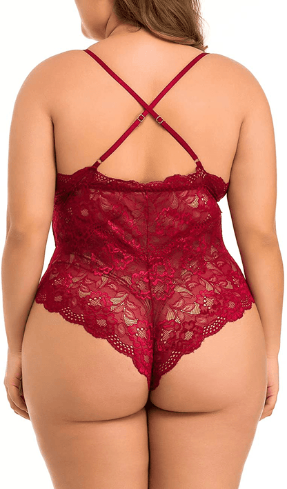 XAKALAKA Women Plus Size Lace Bodysuit Teddy Lingerie One Piece Babydoll Clubwear S-XXXXL Apparel & Accessories > Clothing > Underwear & Socks > Lingerie XAKALAKA   