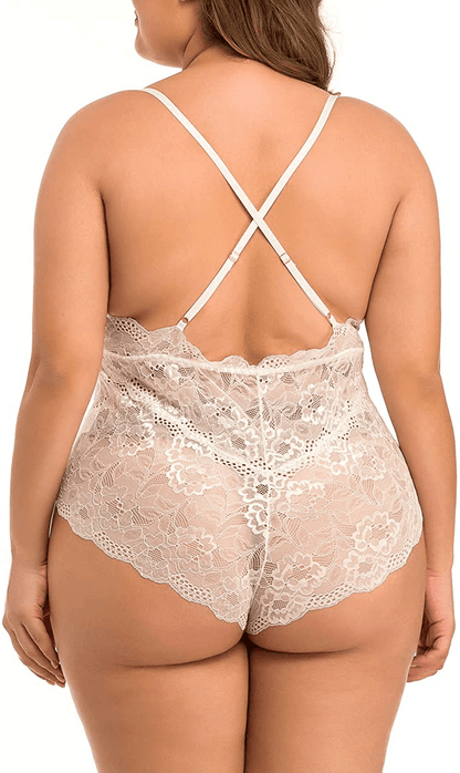 XAKALAKA Women Plus Size Lace Bodysuit Teddy Lingerie One Piece Babydoll Clubwear S-XXXXL Apparel & Accessories > Clothing > Underwear & Socks > Lingerie 18 months - 3 years   