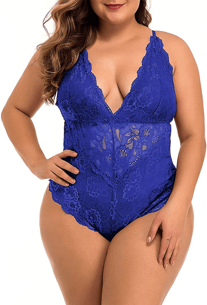 XAKALAKA Women Plus Size Lace Bodysuit Teddy Lingerie One Piece Babydoll Clubwear S-XXXXL Apparel & Accessories > Clothing > Underwear & Socks > Lingerie 18 months - 3 years Blue-5 XX-Large 