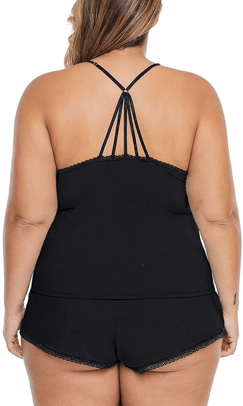XAKALAKA Women plus Size Pajamas Cami Shorts Set Nightwear Sexy Lace Lingerie Sleepwear Apparel & Accessories > Clothing > Sleepwear & Loungewear Kylie Max   
