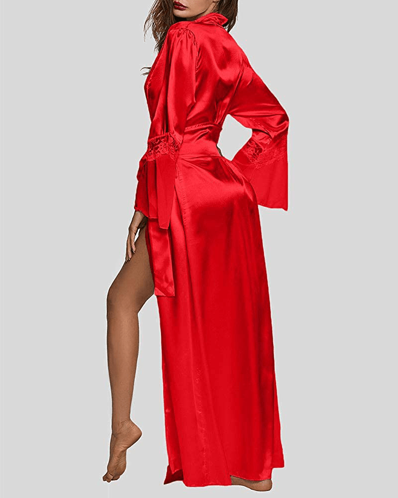 XAKALAKA Womens Long Robe Kimono Satin Gown Lingerie S-XXL Apparel & Accessories > Clothing > Sleepwear & Loungewear > Robes XAKALAKA   