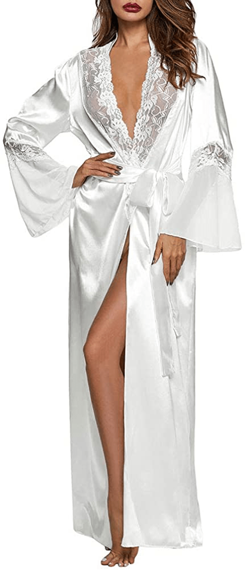 XAKALAKA Womens Long Robe Kimono Satin Gown Lingerie S-XXL Apparel & Accessories > Clothing > Sleepwear & Loungewear > Robes XAKALAKA   