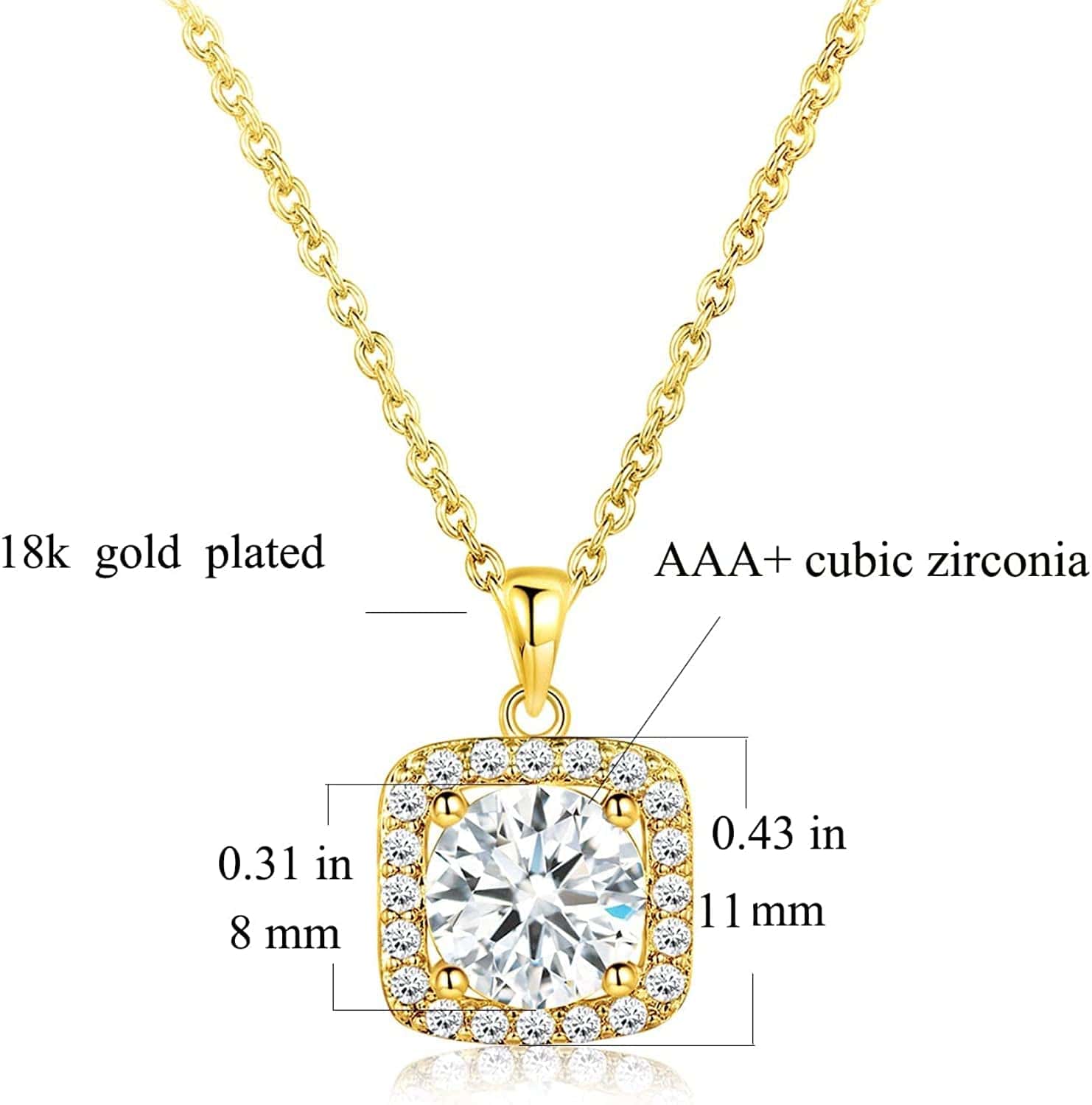XBRN Necklace/Earrings/Ring Set for Women,18K Gold Plated Cubic Zirconia Engagement Wedding Jewelry Pack of 3