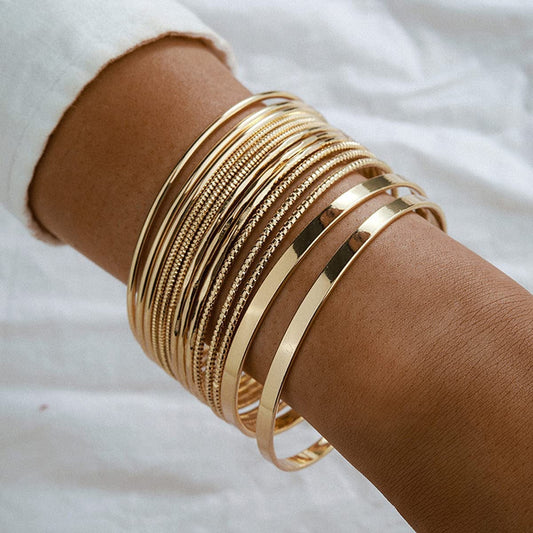 Xerling 14Pcs Gold Boho Indian Multi Bangle Bracelet Set for Teen Girls Punk Chunky Stackable Textured Bracelets for Women Layered Cable Smooth Bracelets Apparel & Accessories > Jewelry > Bracelets Xerling   