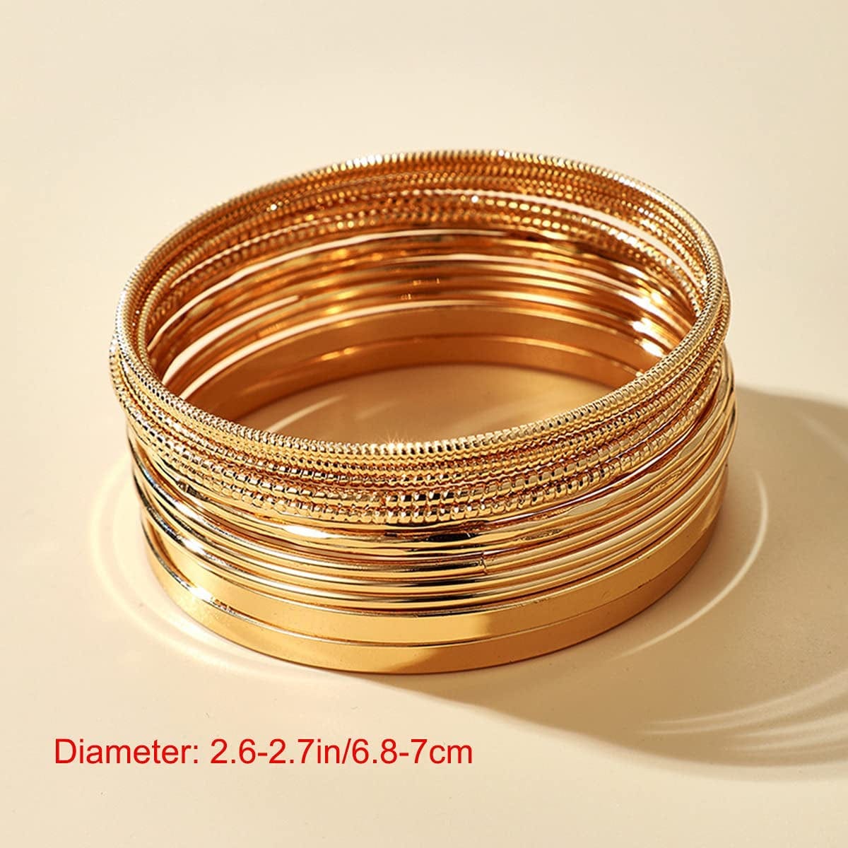 Xerling 14Pcs Gold Boho Indian Multi Bangle Bracelet Set for Teen Girls Punk Chunky Stackable Textured Bracelets for Women Layered Cable Smooth Bracelets Apparel & Accessories > Jewelry > Bracelets Xerling   