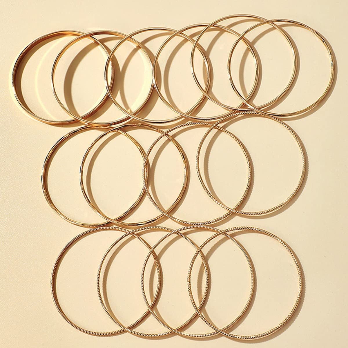 Xerling 14Pcs Gold Boho Indian Multi Bangle Bracelet Set for Teen Girls Punk Chunky Stackable Textured Bracelets for Women Layered Cable Smooth Bracelets Apparel & Accessories > Jewelry > Bracelets Xerling   