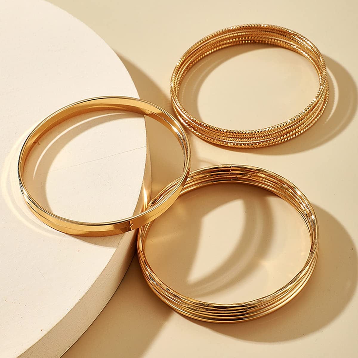 Xerling 14Pcs Gold Boho Indian Multi Bangle Bracelet Set for Teen Girls Punk Chunky Stackable Textured Bracelets for Women Layered Cable Smooth Bracelets Apparel & Accessories > Jewelry > Bracelets Xerling   