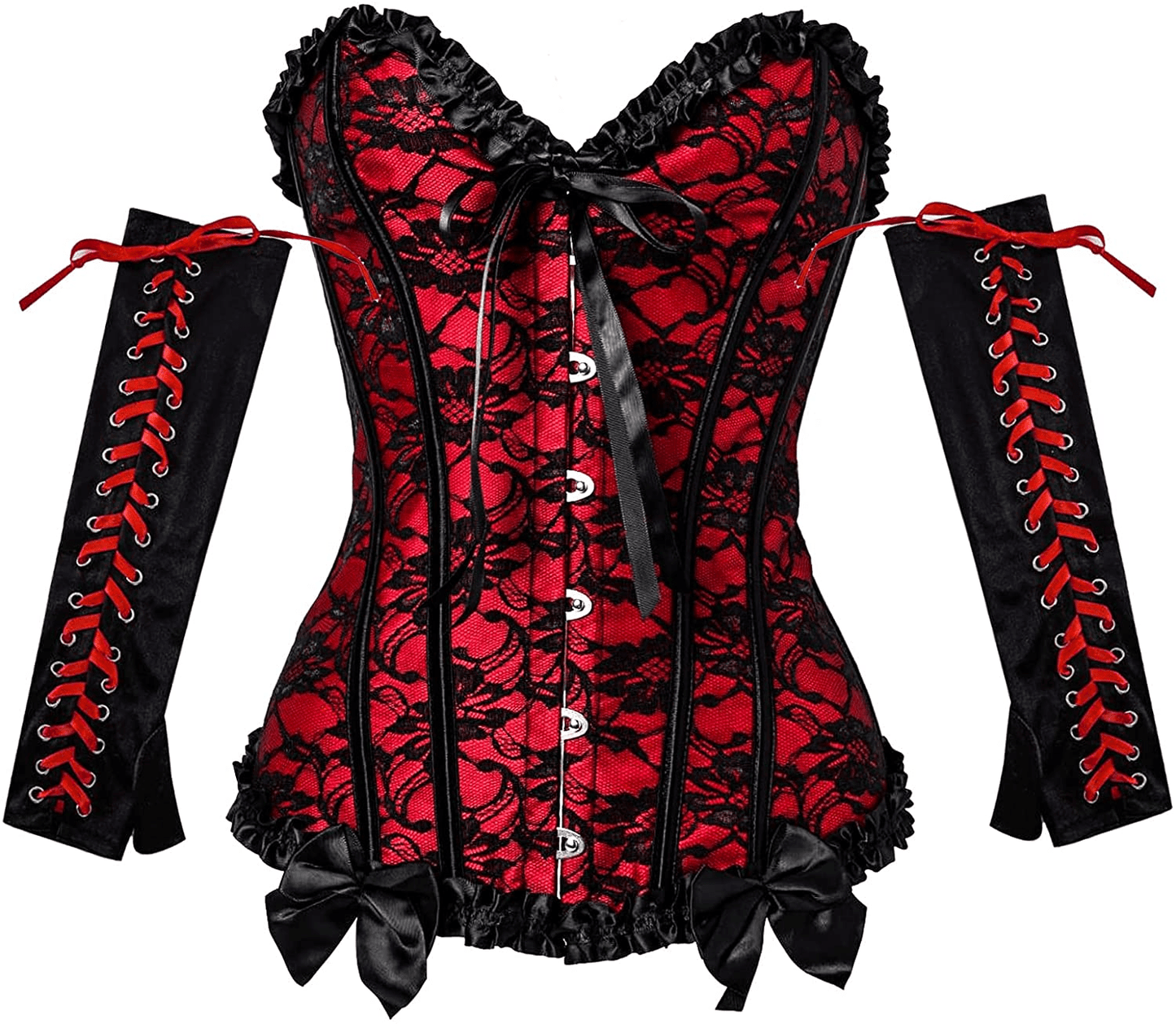 Xfileen Women'S Overbust Back Lace up Corset Bustier Floral Bustier Lingerie Tops Body Shaper Fashion Boned Corset Top Apparel & Accessories > Clothing > Underwear & Socks > Lingerie Xfileen Red Large 