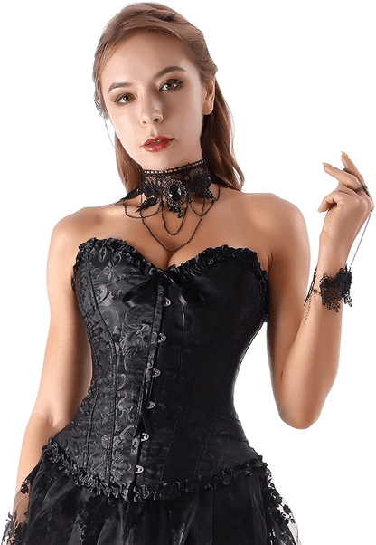 Xfileen Women'S Overbust Back Lace up Corset Bustier Floral Bustier Lingerie Tops Body Shaper Fashion Boned Corset Top Apparel & Accessories > Clothing > Underwear & Socks > Lingerie Xfileen X Black XX-Large 