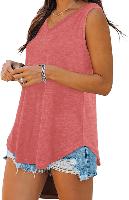 XIEERDUO Womens Tank Tops V Neck Basic Solid Color Casual Flowy Summer Sleeveless Apparel & Accessories > Clothing > Activewear Kylie Max   