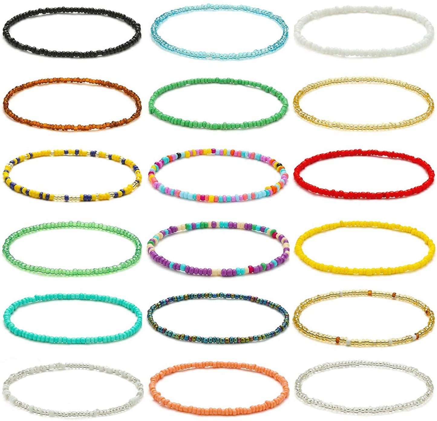 XIJIN 18 Pieces Elastic Beaded Anklets for Women Girls Handmade Beach Boho Colorful Beads Ankle Bracelets Set Apparel & Accessories > Jewelry > Anklets XIJIN Colorful a  