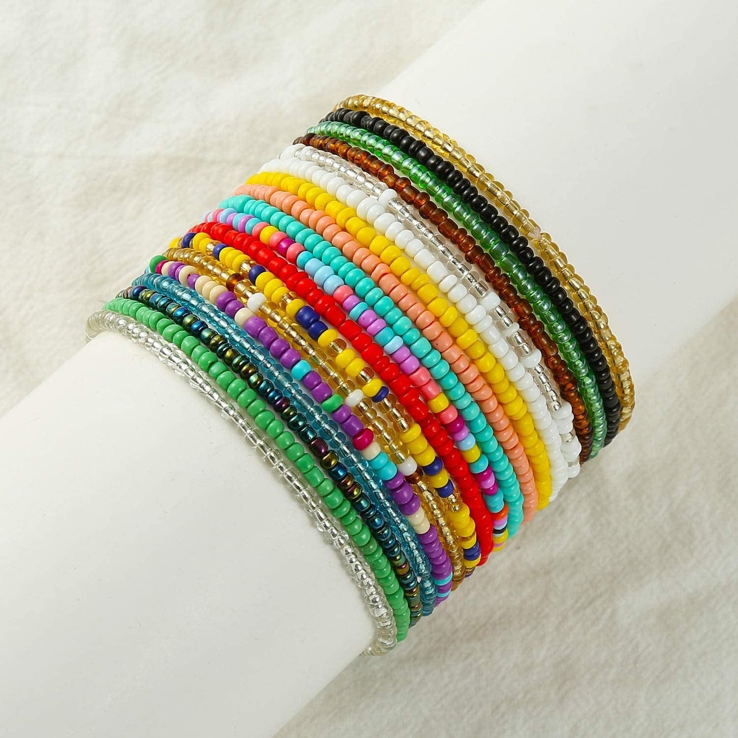 XIJIN 18 Pieces Elastic Beaded Anklets for Women Girls Handmade Beach Boho Colorful Beads Ankle Bracelets Set Apparel & Accessories > Jewelry > Anklets XIJIN   
