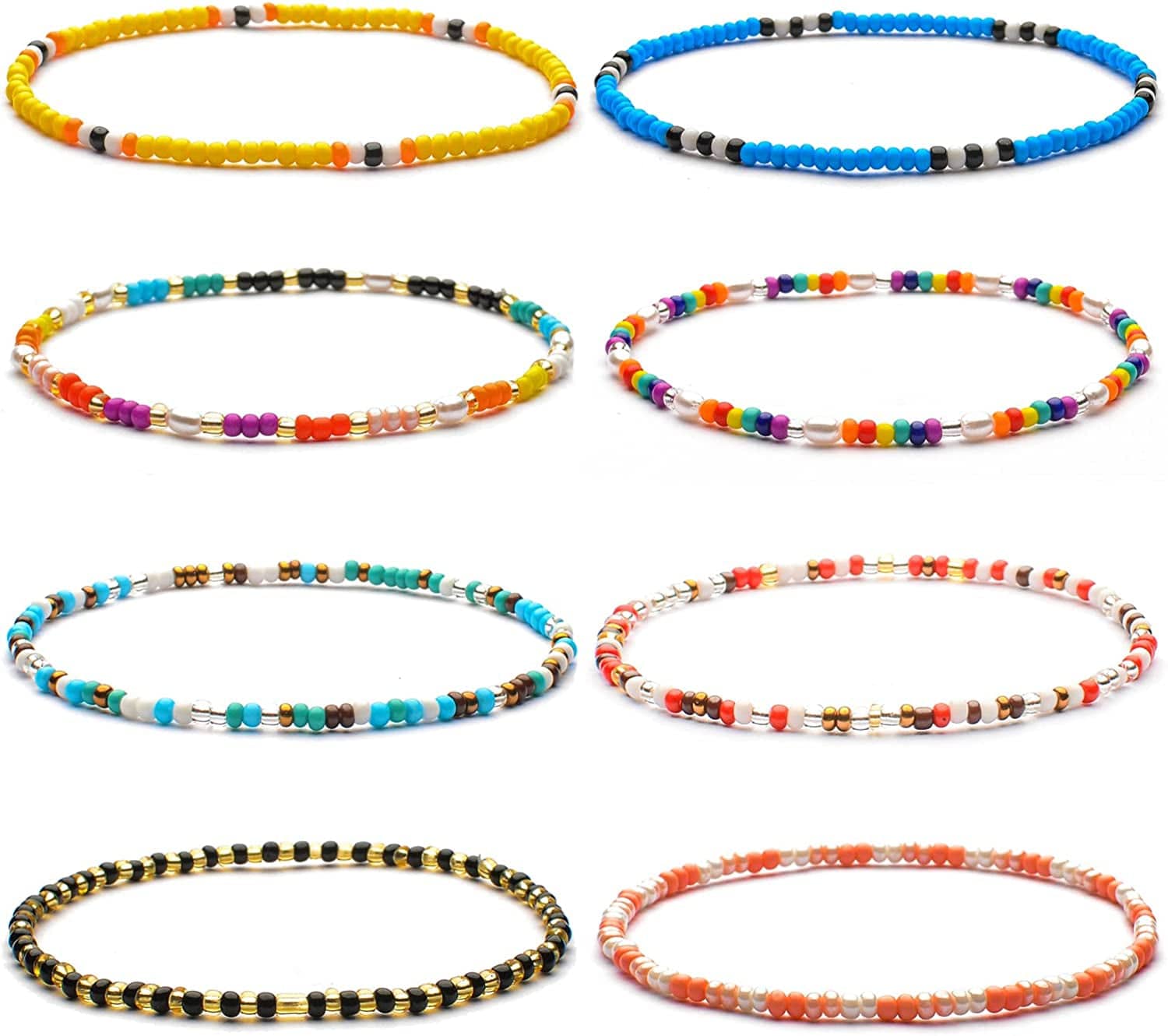 XIJIN 18 Pieces Elastic Beaded Anklets for Women Girls Handmade Beach Boho Colorful Beads Ankle Bracelets Set Apparel & Accessories > Jewelry > Anklets XIJIN Solid Color B  