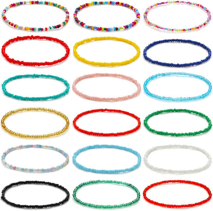 XIJIN 18 Pieces Elastic Beaded Anklets for Women Girls Handmade Beach Boho Colorful Beads Ankle Bracelets Set Apparel & Accessories > Jewelry > Anklets XIJIN Multicolor  