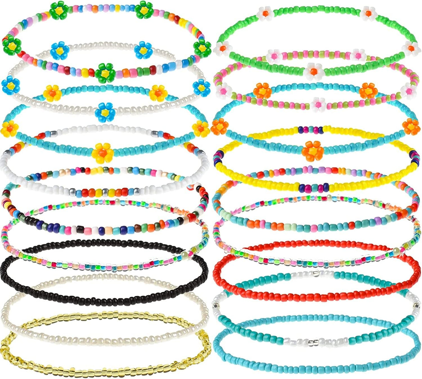 XIJIN 18 Pieces Elastic Beaded Anklets for Women Girls Handmade Beach Boho Colorful Beads Ankle Bracelets Set Apparel & Accessories > Jewelry > Anklets XIJIN Colorful d  