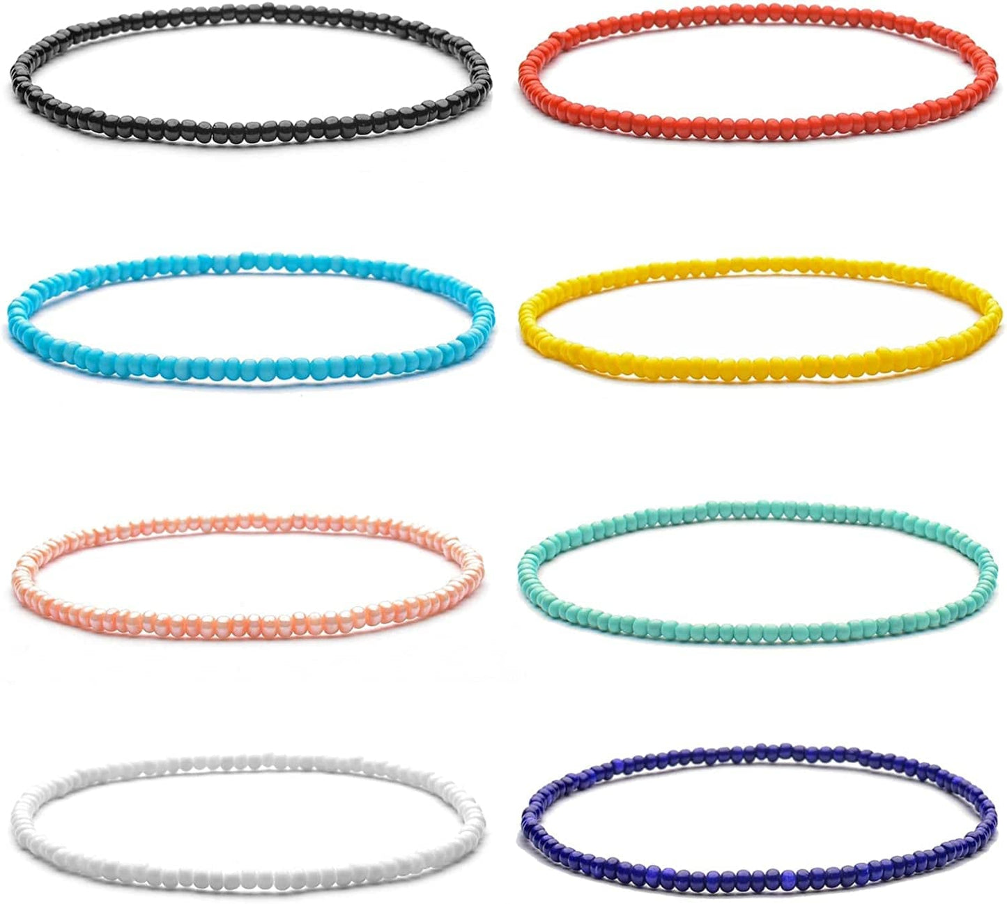 XIJIN 18 Pieces Elastic Beaded Anklets for Women Girls Handmade Beach Boho Colorful Beads Ankle Bracelets Set Apparel & Accessories > Jewelry > Anklets XIJIN Solid Color A  