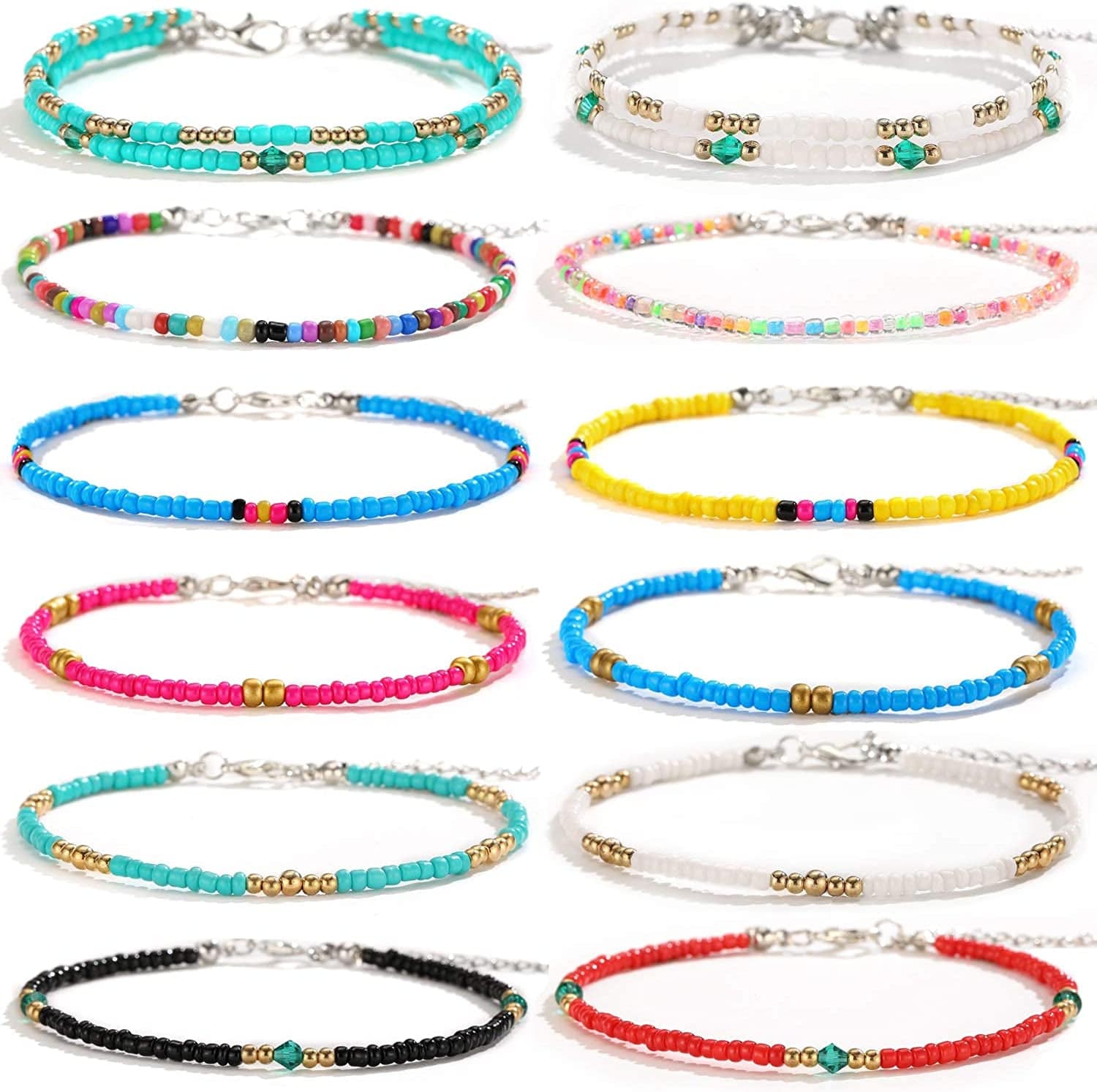 XIJIN 8Pcs Handmade Beaded Anklets for Women Girls Boho Colorful Beads Ankle Bracelets Adjustable Foot Anklet Set Apparel & Accessories > Jewelry > Anklets XIJIN D  