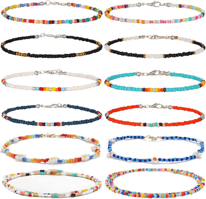 XIJIN 8Pcs Handmade Beaded Anklets for Women Girls Boho Colorful Beads Ankle Bracelets Adjustable Foot Anklet Set Apparel & Accessories > Jewelry > Anklets XIJIN B  