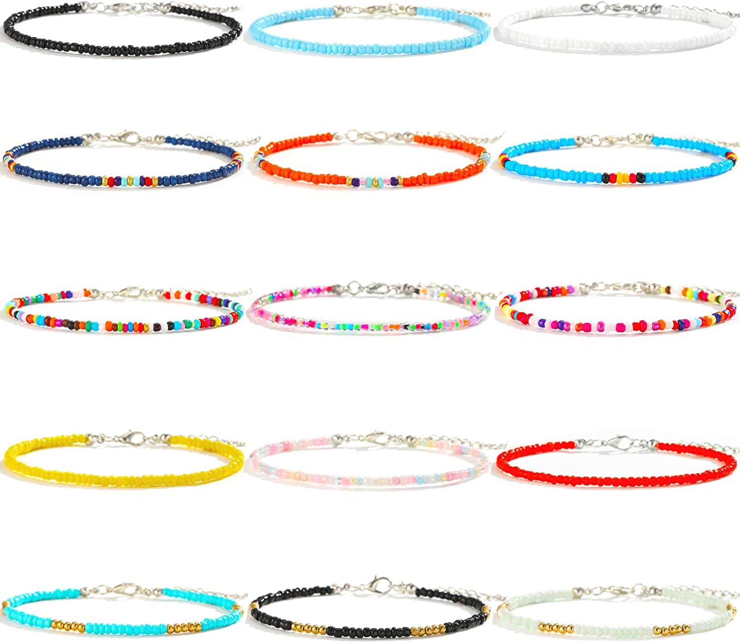 XIJIN 8Pcs Handmade Beaded Anklets for Women Girls Boho Colorful Beads Ankle Bracelets Adjustable Foot Anklet Set Apparel & Accessories > Jewelry > Anklets XIJIN G  