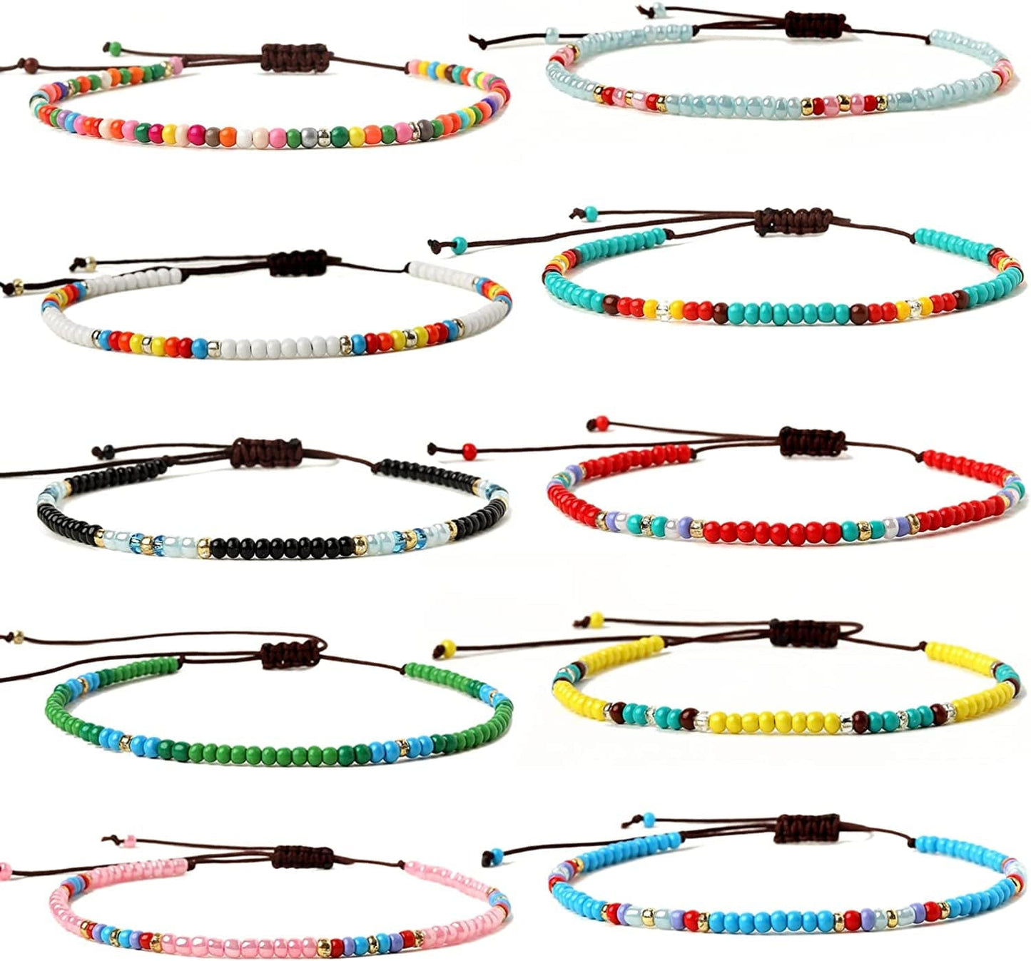 XIJIN 8Pcs Handmade Beaded Anklets for Women Girls Boho Colorful Beads Ankle Bracelets Adjustable Foot Anklet Set Apparel & Accessories > Jewelry > Anklets XIJIN A-1  