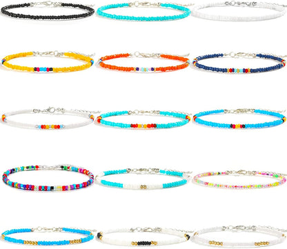 XIJIN 8Pcs Handmade Beaded Anklets for Women Girls Boho Colorful Beads Ankle Bracelets Adjustable Foot Anklet Set Apparel & Accessories > Jewelry > Anklets XIJIN F  