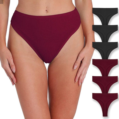Xlndsoea Women'S High Waisted Ribbed Cotton Thongs Stretchy Sport Panties High Cut Breathable Underwear 6-Pack 3 Black+3 Red / XX-Large