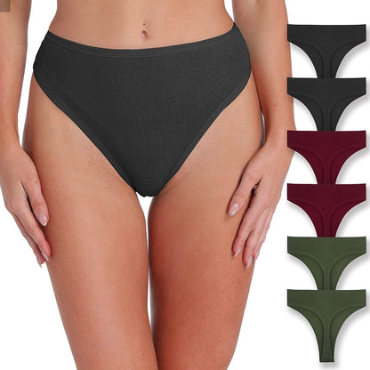 Xlndsoea Women'S High Waisted Ribbed Cotton Thongs Stretchy Sport Panties High Cut Breathable Underwear 6-Pack 2 Black+2 Green+2 Red / Large