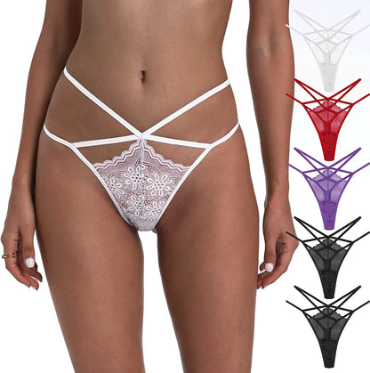 Xlndsoea Women'S Sexy Hollowed Out G-Strings Low Waisted Cotton Thong Panties Soft Exotic Underwear Multi Packs C 2 Black + 1 White + 1 Red + 1 Purple / Small