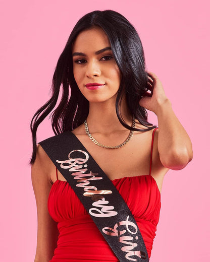 Xo, Fetti Birthday Girl Sash - Black Glitter + Rose Gold Foil | Birthday Party Decorations - 16Th, 21St, 30Th, 40Th, 50Th, Birthday Queen Apparel & Accessories > Clothing Accessories > Sashes xo, Fetti   