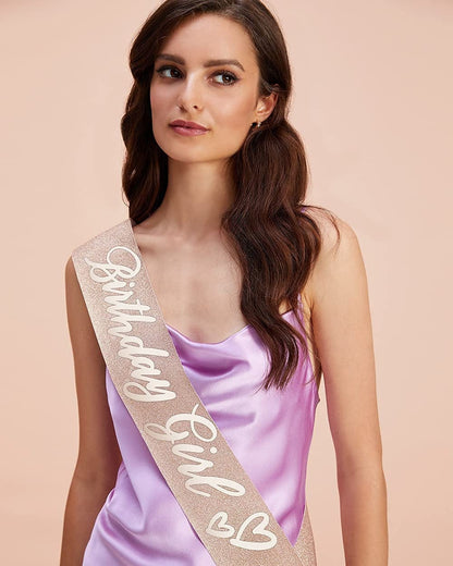 Xo, Fetti Birthday Girl Sash - Rose Gold Glitter + Foil | Birthday Party Decorations - 16Th, 21St, 30Th, 40Th, 50Th, Birthday Queen Apparel & Accessories > Clothing Accessories > Sashes xo, Fetti   