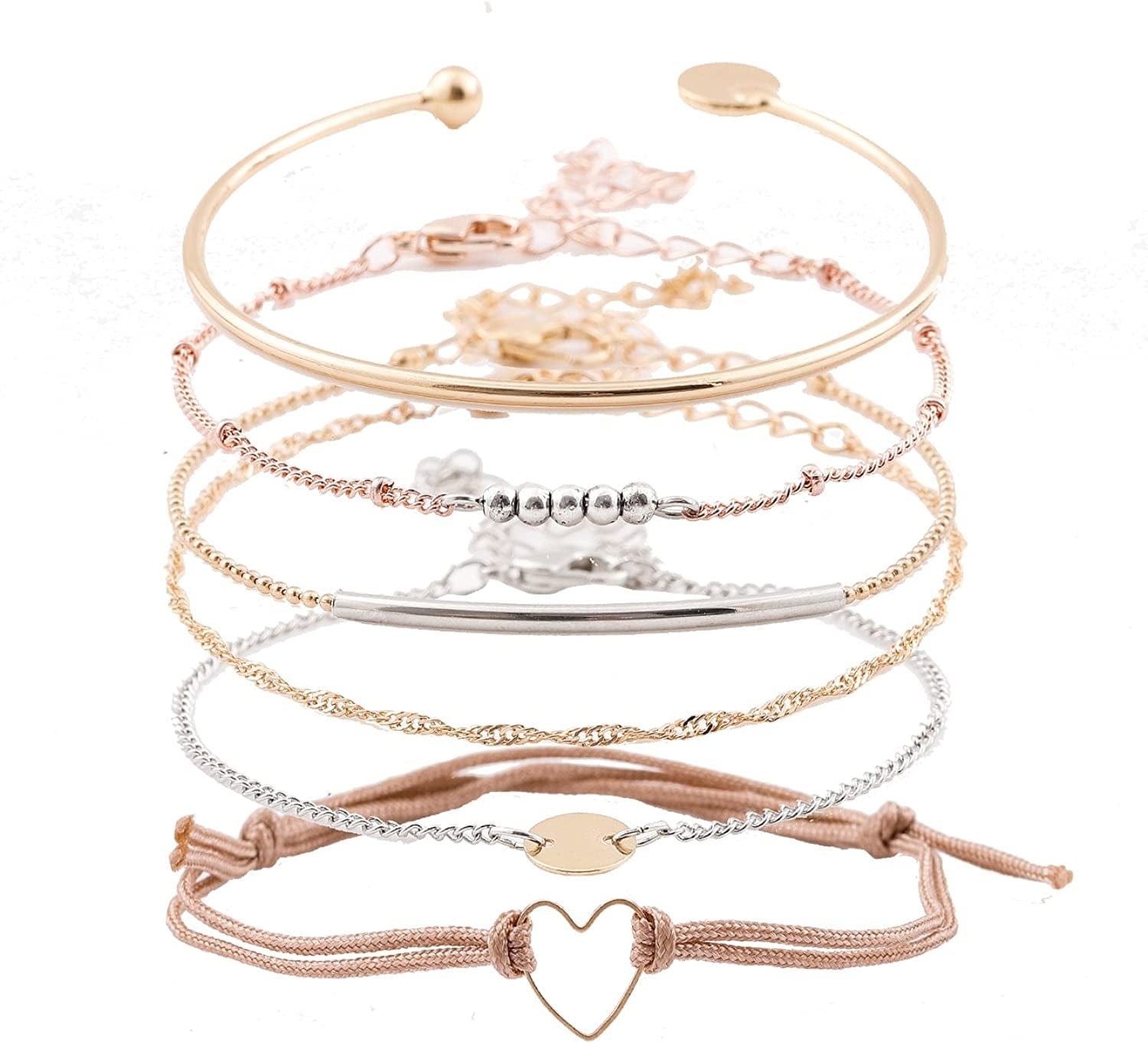XOCARTIGE Layered Bracelet Set Assorted Beaded Bracelet Multiple Stackable Wrap Bangle Jewelry Adjustable Apparel & Accessories > Jewelry > Bracelets XOCARTIGE A Multicolor  