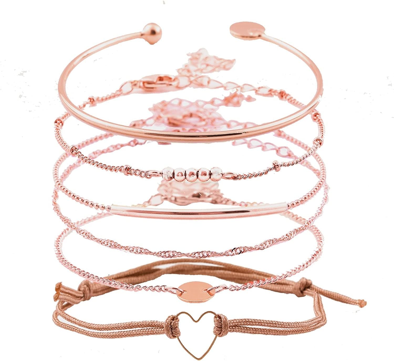 XOCARTIGE Layered Bracelet Set Assorted Beaded Bracelet Multiple Stackable Wrap Bangle Jewelry Adjustable Apparel & Accessories > Jewelry > Bracelets XOCARTIGE Rose Gold  