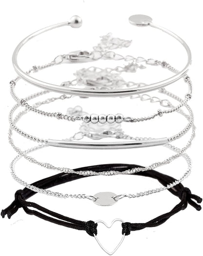 XOCARTIGE Layered Bracelet Set Assorted Beaded Bracelet Multiple Stackable Wrap Bangle Jewelry Adjustable Apparel & Accessories > Jewelry > Bracelets XOCARTIGE Silver  