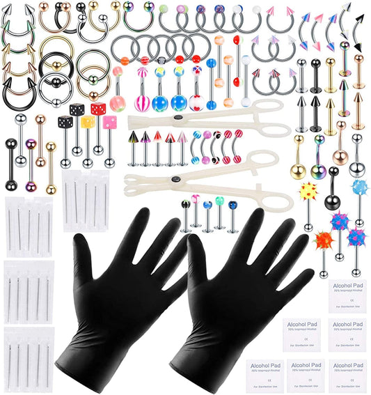 Xpircn 120PCS Piercing Kit Stainless Steel Acrylic 14G 16G Nose Septum Horseshoe Lip Tongue Eyebrow Tragus Belly Tongue Nipple Barbell Rings Piercing Jewelry Kit Tool Apparel & Accessories > Jewelry > Body Jewelry Xpircn 120PCS Mixed Color&Acrylic  
