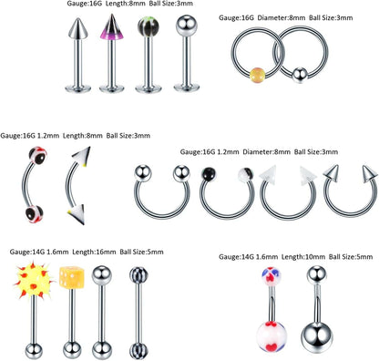 Xpircn 120PCS Piercing Kit Stainless Steel Acrylic 14G 16G Nose Septum Horseshoe Lip Tongue Eyebrow Tragus Belly Tongue Nipple Barbell Rings Piercing Jewelry Kit Tool Apparel & Accessories > Jewelry > Body Jewelry Xpircn   