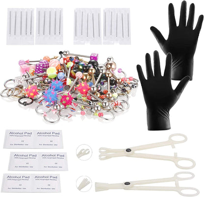 Xpircn 120PCS Piercing Kit Stainless Steel Acrylic 14G 16G Nose Septum Horseshoe Lip Tongue Eyebrow Tragus Belly Tongue Nipple Barbell Rings Piercing Jewelry Kit Tool Apparel & Accessories > Jewelry > Body Jewelry Xpircn   