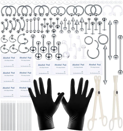 Xpircn 120PCS Piercing Kit Stainless Steel Acrylic 14G 16G Nose Septum Horseshoe Lip Tongue Eyebrow Tragus Belly Tongue Nipple Barbell Rings Piercing Jewelry Kit Tool Apparel & Accessories > Jewelry > Body Jewelry Xpircn 120PCS Silver&Bioflex  