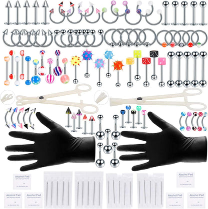 Xpircn 120PCS Piercing Kit Stainless Steel Acrylic 14G 16G Nose Septum Horseshoe Lip Tongue Eyebrow Tragus Belly Tongue Nipple Barbell Rings Piercing Jewelry Kit Tool Apparel & Accessories > Jewelry > Body Jewelry Xpircn 120PCS Silver&Acrylic  