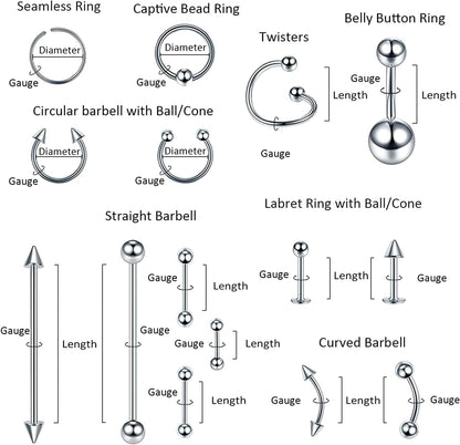 Xpircn 150PCS Piercing Kit Jewelry Stainless Steel Lip Nose Tongue Tragus Cartilage Daith Eeybrow Belly Button Rings Body Piercing Tools 14G 16G 20G Apparel & Accessories > Jewelry > Body Jewelry Xpircn   