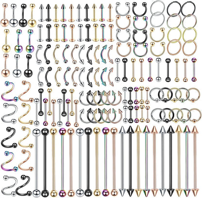 Xpircn 150PCS Piercing Kit Jewelry Stainless Steel Lip Nose Tongue Tragus Cartilage Daith Eeybrow Belly Button Rings Body Piercing Tools 14G 16G 20G Apparel & Accessories > Jewelry > Body Jewelry Xpircn Mixed Color  