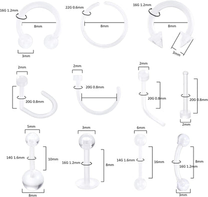 Xpircn Piercing Kit Stainless Steel Bioflex Lip Nose Tongue Tragus Cartilage Daith Eeybrow Belly Button Rings Body Piercing Jewelry 14G 16G 20G Apparel & Accessories > Jewelry > Body Jewelry Xpircn   
