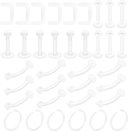 Xpircn Piercing Kit Stainless Steel Bioflex Lip Nose Tongue Tragus Cartilage Daith Eeybrow Belly Button Rings Body Piercing Jewelry 14G 16G 20G Apparel & Accessories > Jewelry > Body Jewelry Xpircn Implant Acrylic, Clear, 36PCS  